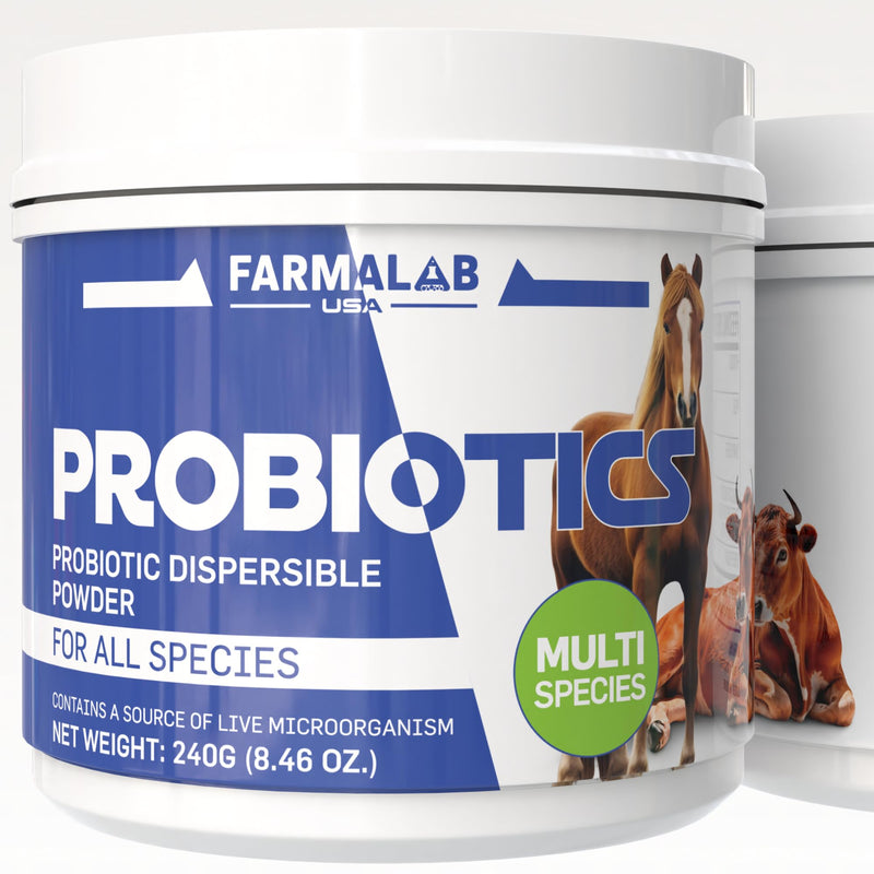 Probiotics Dispersable Powder Pet Probiotic All Species, Probiotics for Pigs, Horses, Sheep, Goat, Dog, Cat, Bird, Rabbit, Chickens(240 gm) Farmalab
