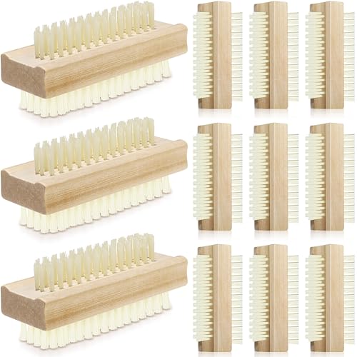 Patelai 12 Pack Wooden Nail Brush Two Sided, Fingernail Scrub Brushes