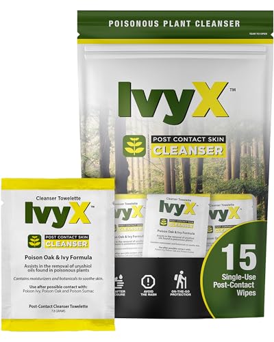 CoreTex Ivy X Post-Contact Poison Ivy Wipes with Resealable Travel Bag - Pack of 15 Single-Use Treatment Wipes to Assist in Removal of Rashes - Also Works on Poison Oak & Sumac Oils Ivy X Post Travel Bag