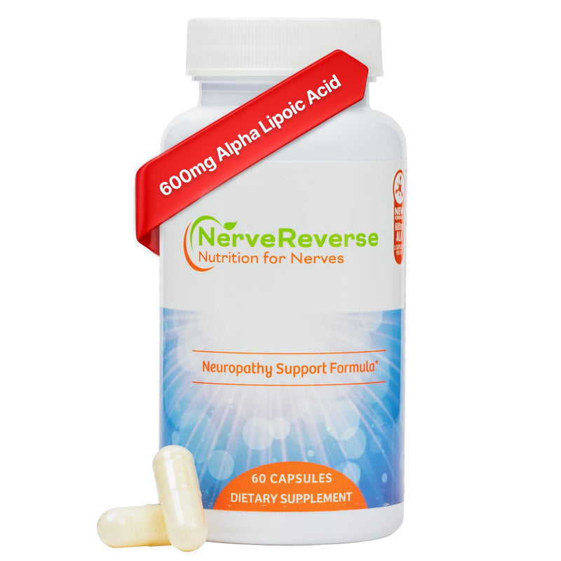 NerveReverse Neuropathy Support Formula-Alpha Lipoic Acid 600mg,Extra Strength Benfotiamine, B12, B9, B6, and D3 - Nerve, Energy, and Metabolism Support-Vegan-60 Capsules,One Month 60 Count (Pack of 1) - BeesActive Australia