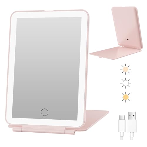 FUNTOUCH Rechargeable Travel Makeup Mirror with 72 Led Lights Pink