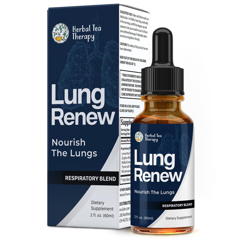 Herbal Tea Therapy Lung Renew Mullein Drops for Lungs (2 fl. oz.): Peppermint, Thyme, & Mullein Leaf Extract for Lungs Detox & Daily Respiratory Comfort - Allergy Relief - GMO-Free & Made in USA 2 Fl Oz (Pack of 1)