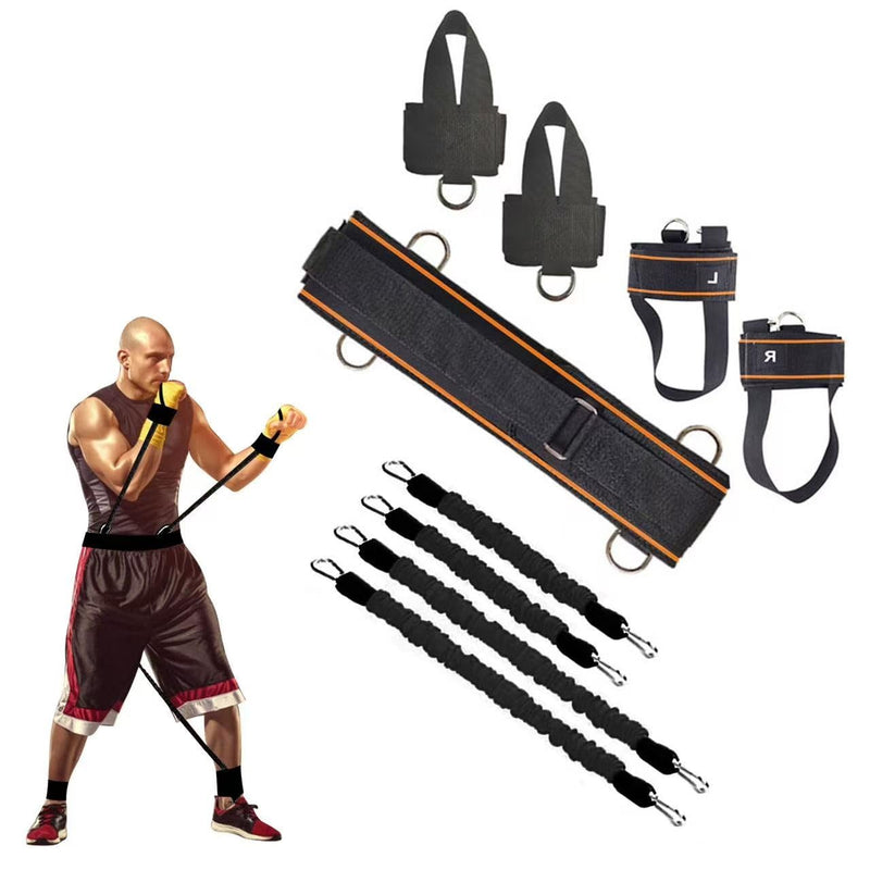 Boxing Resistance Bands Set, Leg Power and Agility Speed Trainer for Men and Women Full Body Home Gym Workout Punch Pro with Belt, Ankle, Kicking for MMA 160lb-4 rope