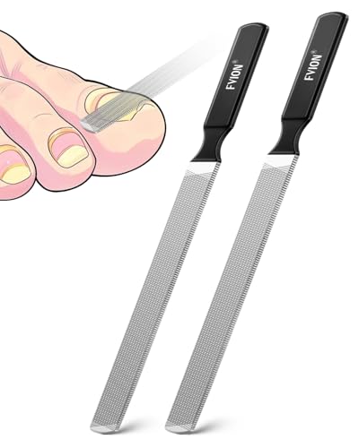 FVION 2 PCS Metal Long Nail File for Thick Nails – Stainless Steel Toenail File, Durable and Efficient Nail Files for Natural Nails and Pedicure Silver+black