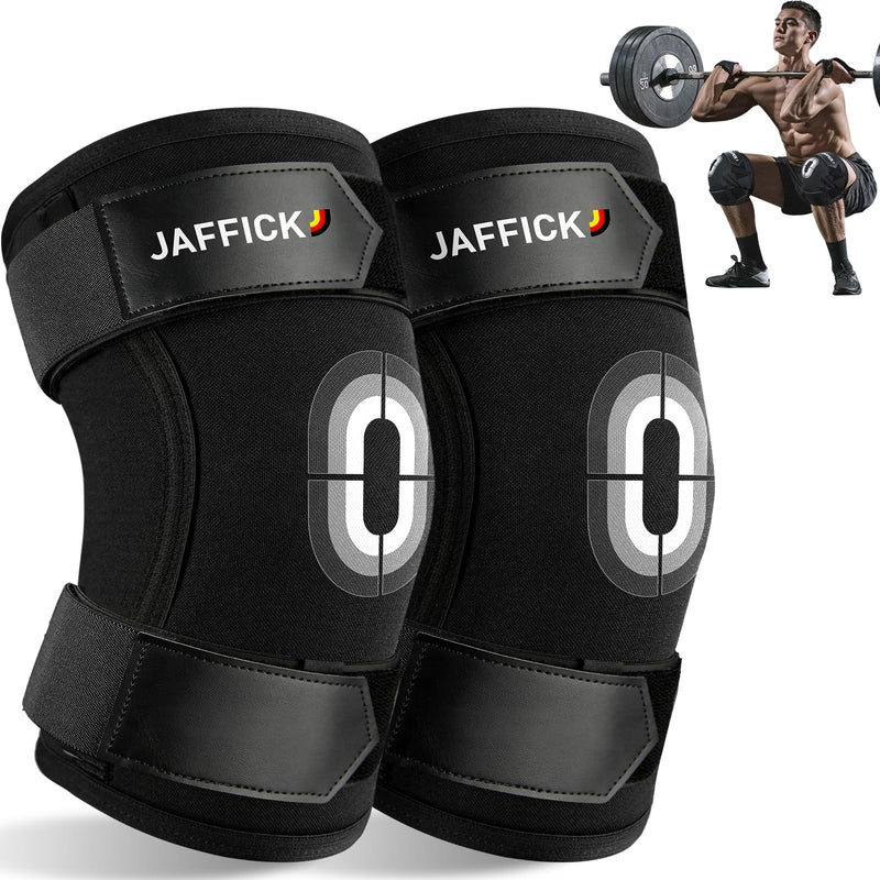 Jaffick Knee Sleeves (1 Pair),Double Layer Compression Knee Braces for Suitable for Squats, Weightlifting, Powerlifting, Gym Exercises, Unique Pressure Belt Design，7MM Neoprene Sleeves L Black