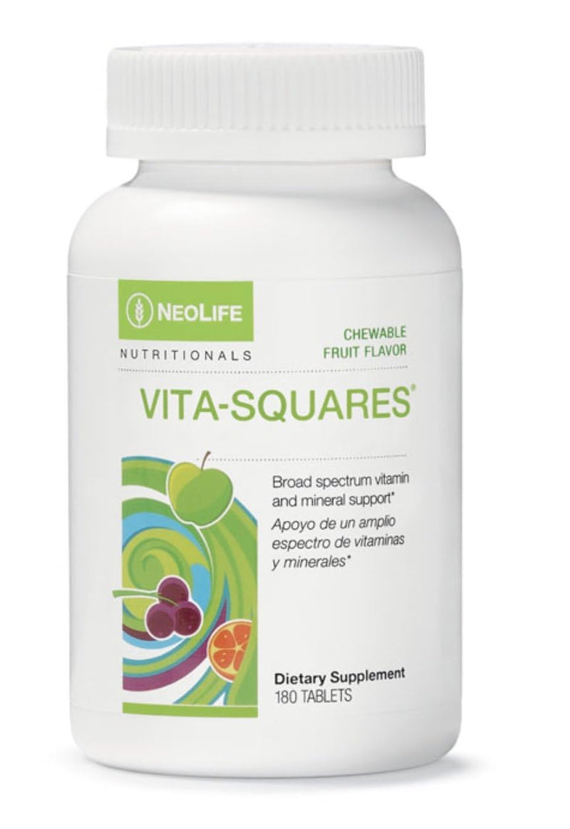 NeoLife Vita-Squares - Chewable Multivitamin for Kids, 18 Essential Vitamins & Minerals, Iron, Zinc, Vitamin D3, B-Complex, Vitamin for Kids MultiVitamin C & E, Berry-Citrus Flavor, 180 Tablets