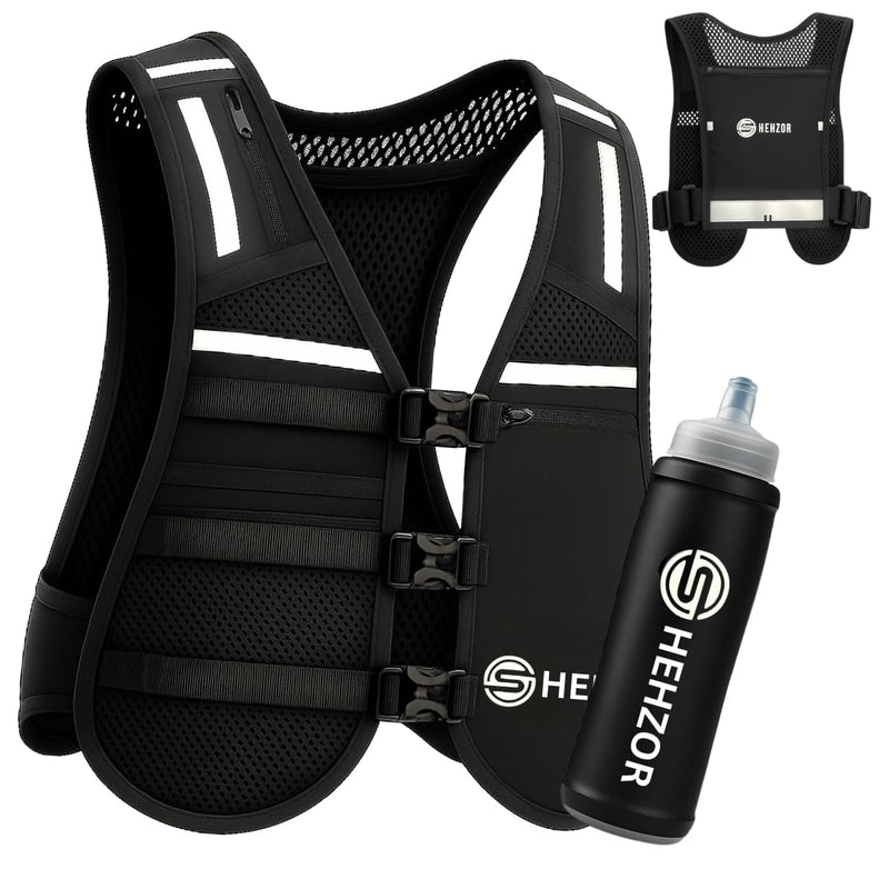 Shehzor Adjustable Weighted Vest Women and Men, Running Belt with Water Bottle, Chest Rig & Running Vest, Marathon Backpack, Essentials, Hydration Vest with 500ml BPA-Free Bottle