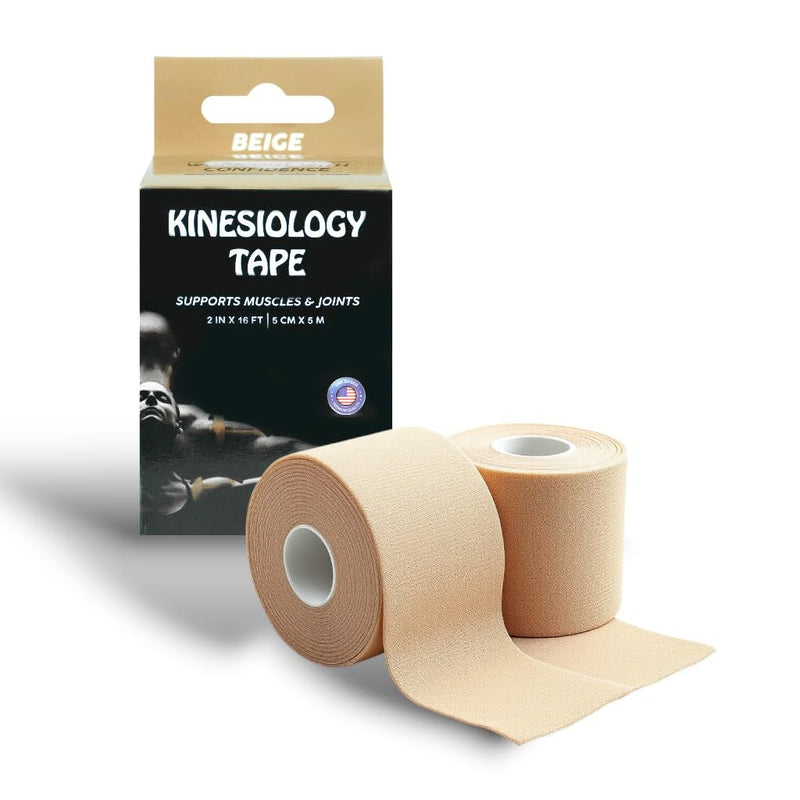 JLB Kinesiology Tape ‚Äì 2 Rolls (16ft Each) ‚Äì Strong Adhesion, Waterproof & Sweatproof ‚Äì Latex-Free Sports Tape for Pain Relief, Muscle Support & Recovery ‚Äì Physical Therapy & Athletic Tape (Beige) Beige