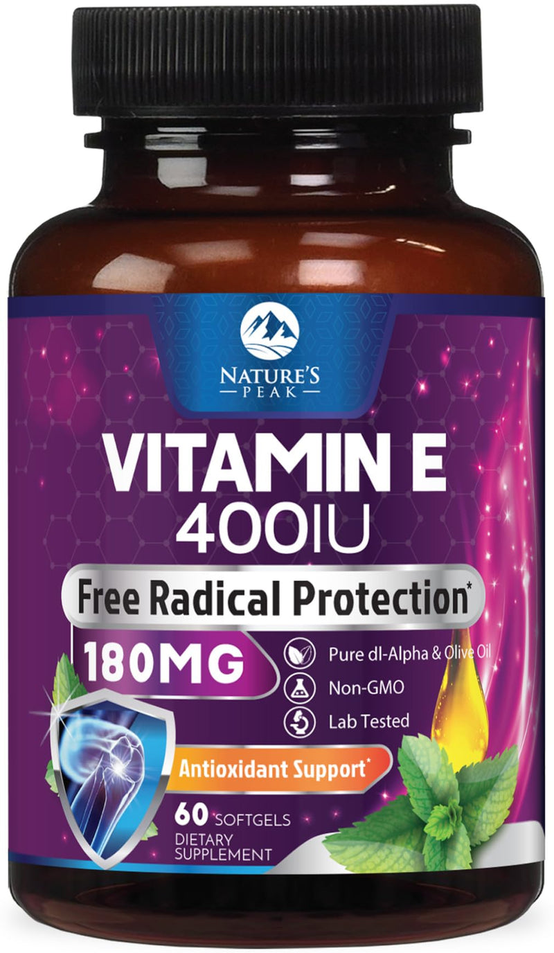 Vitamin E 180 mg Per Serving Softgels - E Vitamin DL-Alpha, Antioxidant-Rich Dietary Supplement for Skin, Heart, and Immune Support, Bottled USA, Easily Absorbed, Non-GMO & Gluten Free - 60 Softgels 60 Count (Pack of 1)
