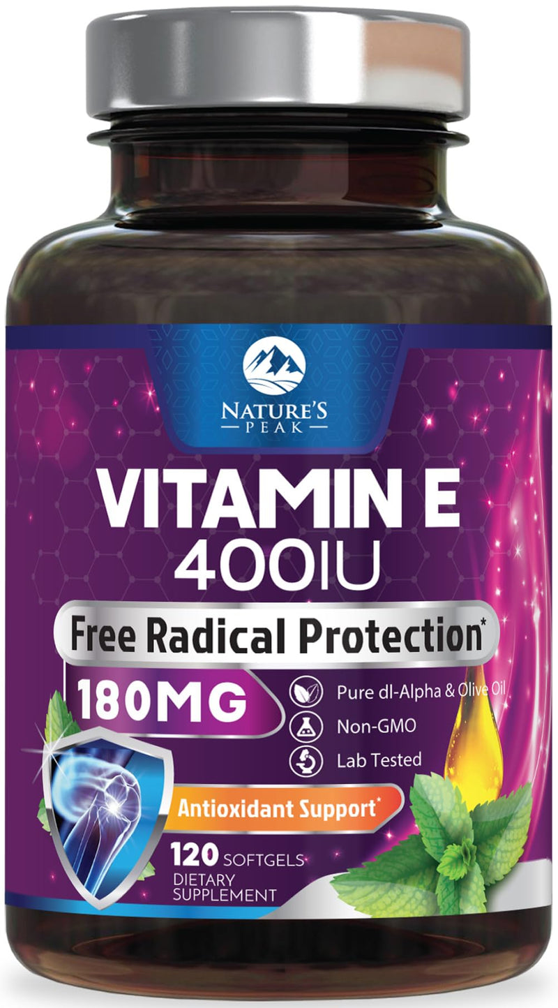 Vitamin E 180 mg Per Serving Softgels - E Vitamin DL-Alpha, Antioxidant-Rich Dietary Supplement for Skin, Heart, and Immune Support, Bottled USA, Easily Absorbed, Non-GMO & Gluten Free - 120 Softgels 120 Count (Pack of 1)