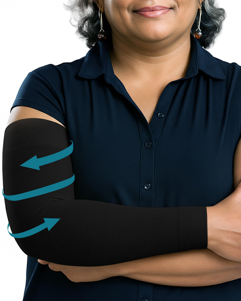 KEMFORD Compression Lymphedema Arm Sleeves for Women - 15-20 mmHg, 1 Pair, Black, 3XL - Medical Arm Brace for Swelling, Edema, Circulation