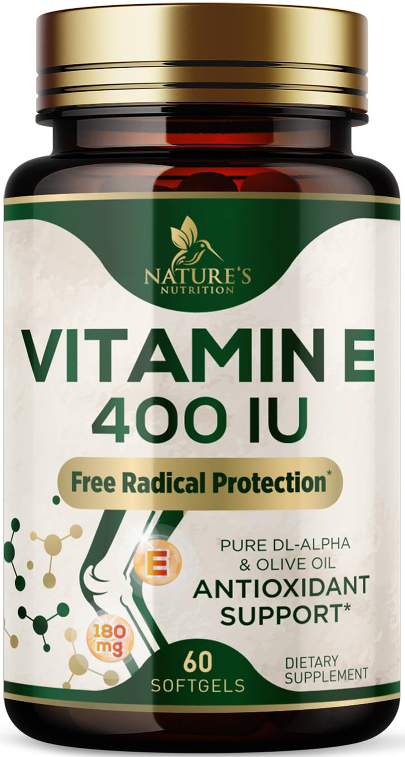 Vitamin E 180mg Per Serving - E Vitamins DL-Alpha, Antioxidant-Rich Dietary Supplement for Skin, Heart, and Immune Support, USA Bottled, Easily Absorbed, Non-GMO & Gluten Free - 60 Softgels 60 Count (Pack of 1)