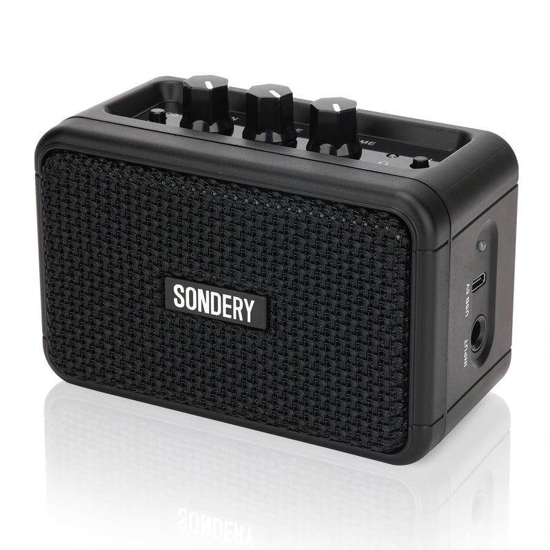Sondery 5W Mini Amp for Electric Guitar Rechargeable with OD Clean Effects Black