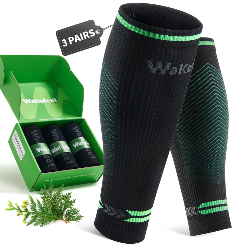 3 Pairs Calf Compression Sleeve for Men and Women, Leg Compression Sleeve for Running, Hiking, Sports S/M Black Green+Woody - BeesActive Australia