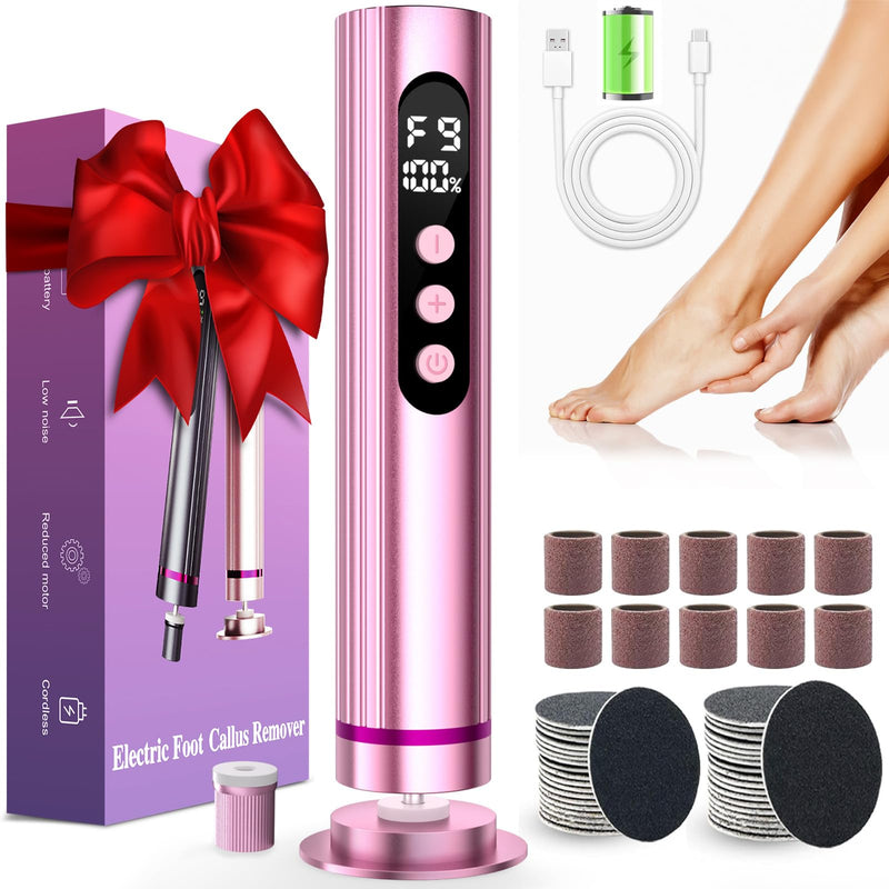 Electric Foot Nail File Cordless, 2 in 1 Wireless Dermave Electric Foot Callus Remover, Adjustable 9 Speed Rechargeable Pedicure Foot Filer Tool w/Sandpaper Discs & Nail Drill Bits,Digital Display Pink - BeesActive Australia