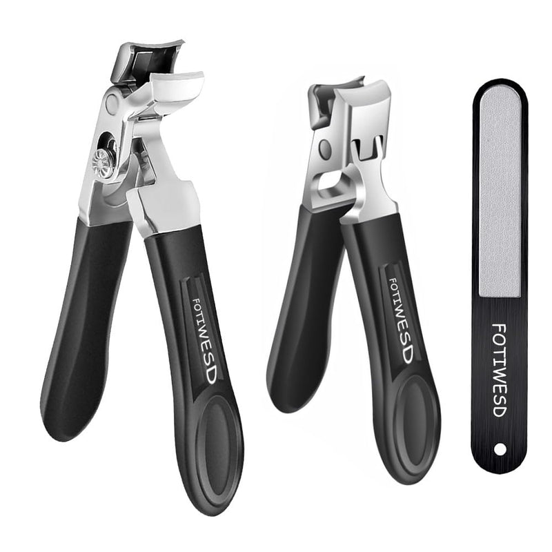 Nail Clippers for Seniors, Wide Jaw Fingernail Clippers and Angled Head Toenail Clippers for Thick Nail, Professional German Nail Clippers for Men, Women & Pregnant (Black 2) Black 2 - BeesActive Australia