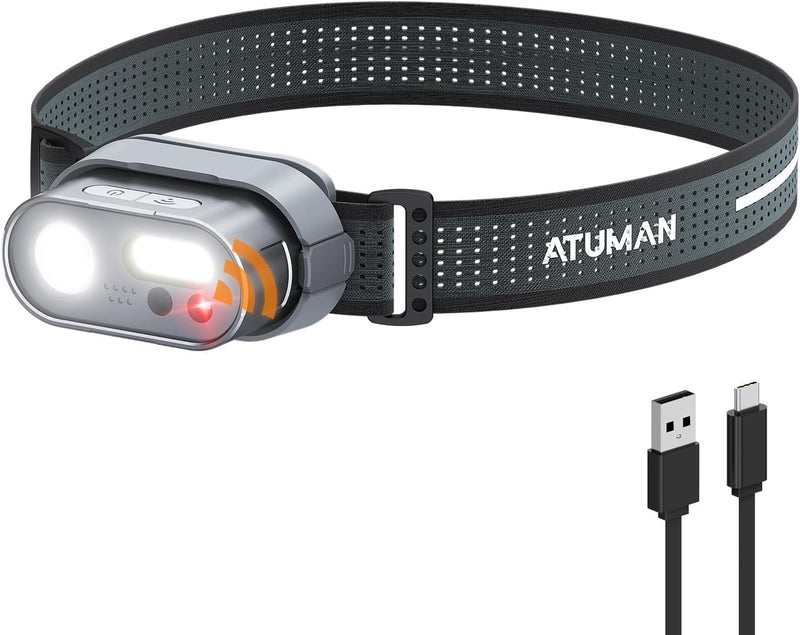 ATuMan Camping Headlamp, Ultra-Light LED Rechargeable Headlight with White Red Light, Camping Accessories Gear, Motion Sensor Waterproof Head Lamp, 8 Modes for Outdoor Running, Hiking, Fishing - BeesActive Australia