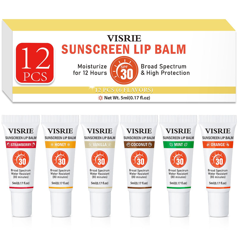 SPF 30 Sunscreen Lip Balm 12 Pack, Clear SPF Lip Gloss | Broad Spectrum Protection with a Non-Sticky, High-Shine Finish, Moisturizing Dry Lips with Vitamin E and Shea Butter 0.01 Fl Oz (Pack of 12)