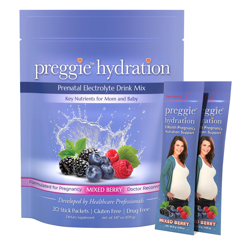 Three Lollies Preggie Hydration with Vitamin B6, Mixed Berry, 20 Packets | Electrolyte drink mix and pregnancy hydration powder for pregnant women and moms-to-be.