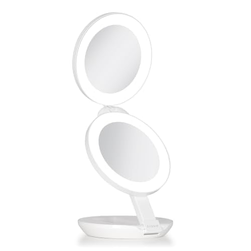 Zadro 4.5" Round LED Compact Mirror 10X/1X Travel Mirror with Lights and Magnification 3 AAA Batteries LED Makeup Mirror (White)