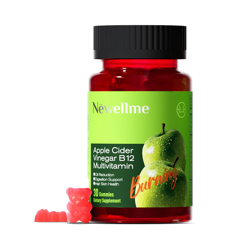 NEWELLME Sugar-Free Apple Cider Vinegar Gummies with B12,30 Counts | 1000mg ACV with The Mother,0g sugar ACV gummies,Digestive Wellness Support,Energy Metabolism Support,Keto-Friendly Formula 30 Count (Pack of 1)