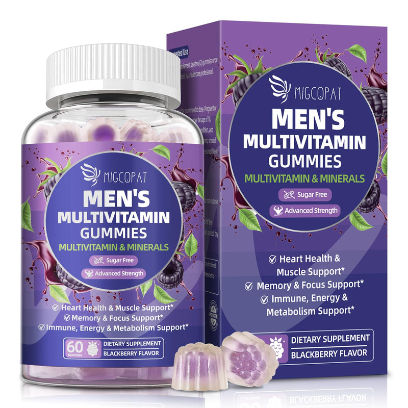 Multivitamin for Men, Mens Multivitamins Gummies w/Omega-3, Probiotics, Inositol, Folate, Biotin, Zinc, Vitamins A, C, D, E, B, - Support Heart, Brain, Muscle, Energy, Sugar-Free, Blackberry Flavor 60 Count (Pack of 1)