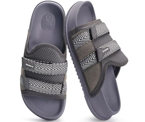 KuaiLu Mens Orthotic Sandals Comfort Arch Support Fabric Sandal Slippers 12 Dark Grey