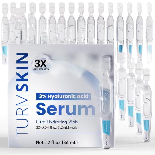 TURMSKIN® Hyaluronic Acid Serum Ampoules [ULTRA HYDRATING VIALS] - 3% Hyaluron Booster for Glass Skin & Anti Aging - 24 Hours Hydration - Soft PE Triple Hyaluronic Complex for Faceskin Repair & Renew