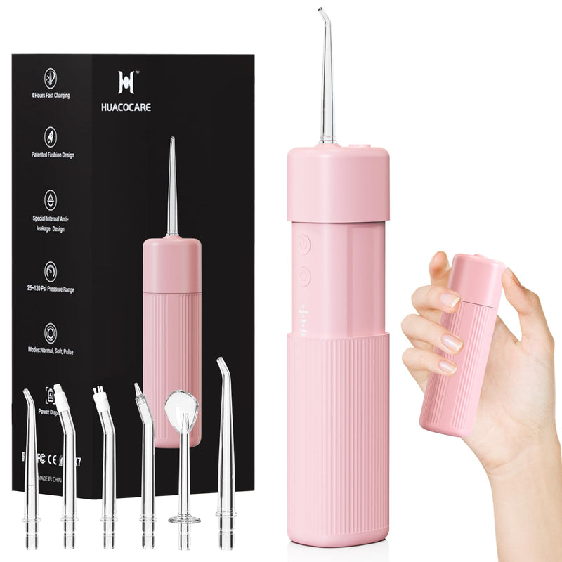 Portable Mini Water Flosser, Oral Irrigator Water Teeth Cleaner Pick with Telescopic Water Tank,3 Modes & IPX7 Waterproof, Home & Travel (Pink) Pink