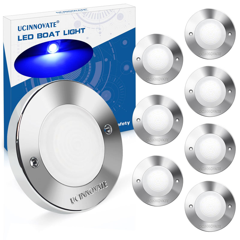 UCINNOVATE 8Pcs 3.15”Round LED Marine Light with sliver housing, Navigation Boat Lights, LEDs Boat Interior Light, Deck Courtesy Lighting IP65 Waterproof, LED Marine Stern Lights, 12-24V (Blue) 8PCS-3.15INCH Blue (Silver housing)