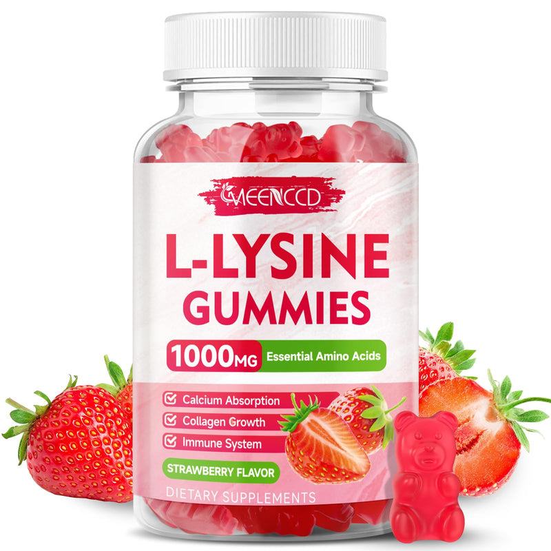 L-Lysine 1000mg Gummies, Lysine Supplement for Adults & Kids, Essential Amino Acid Supplement for Oral & Lips Health, Boost Immune & Calcium & Collagen, Sugar-Free, Strawberry Flavor, 60 Count 60 Count (Pack of 1) - BeesActive Australia