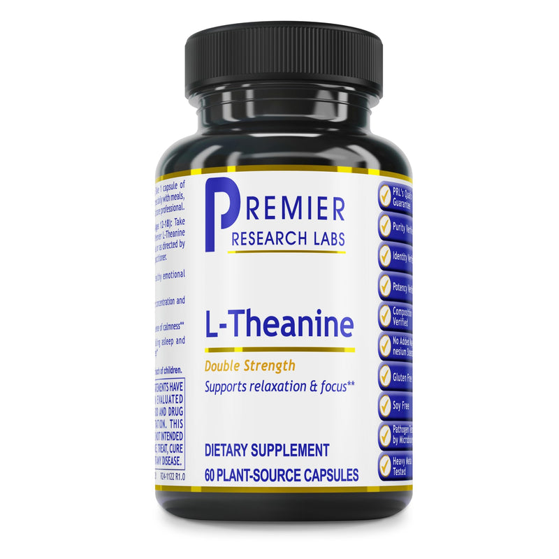 Premier Research Labs L-Theanine Double Strength - Pure L Theanine Supplement 200mg, Focus & Energy Support for Men & Women, Amino Acid for Relaxation, Support for Adults & Kids - 60 Vegan Capsules