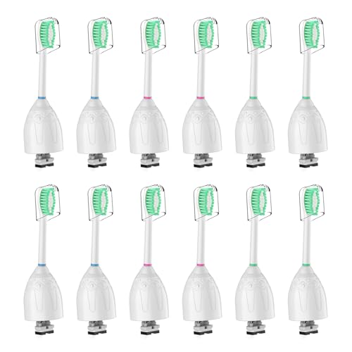 Replacement Toothbrush Heads for Philips Sonicare E-Series/Essence/Xtreme/Elite and Other Screw-on Electric Toothbrush Models, 12 Pack, Dupont Bristles 12 Count (Pack of 1)