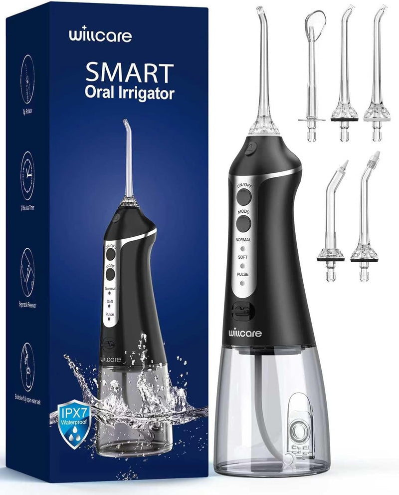 Water Dental Flosser, Portable Oral Irrigator with 300ML Water Tank, IPX7 Waterproof, Rechargeable, 4 Modes for Deep Teeth Cleaning, Travel-Friendly (Black) Black - BeesActive Australia