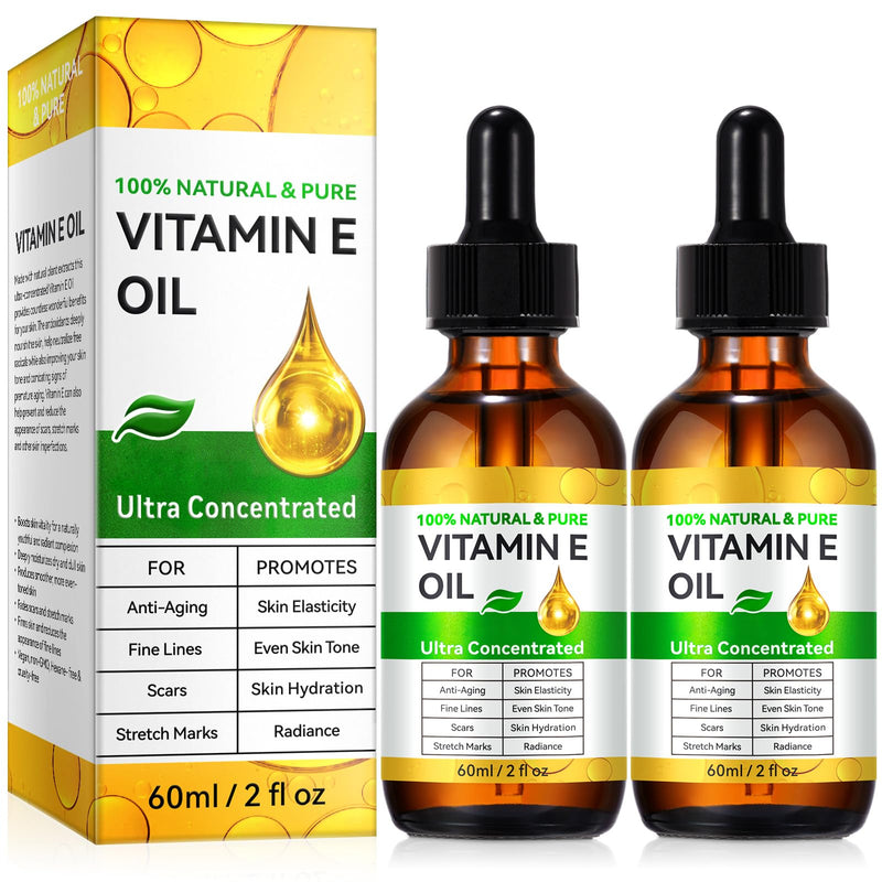 Vitamin E Oil for Skin 75,000 IU – 2 Pack Organic Vitamin E Oil for Face, Hair, Scars, Nails, Ultra-Hydrating Body Oil for Dry Skin Wrinkles,Cold-Pressed, Non-GMO, Organic Skincare Formula –2 Fl Oz 2.02 Fl Oz (Pack of 2)