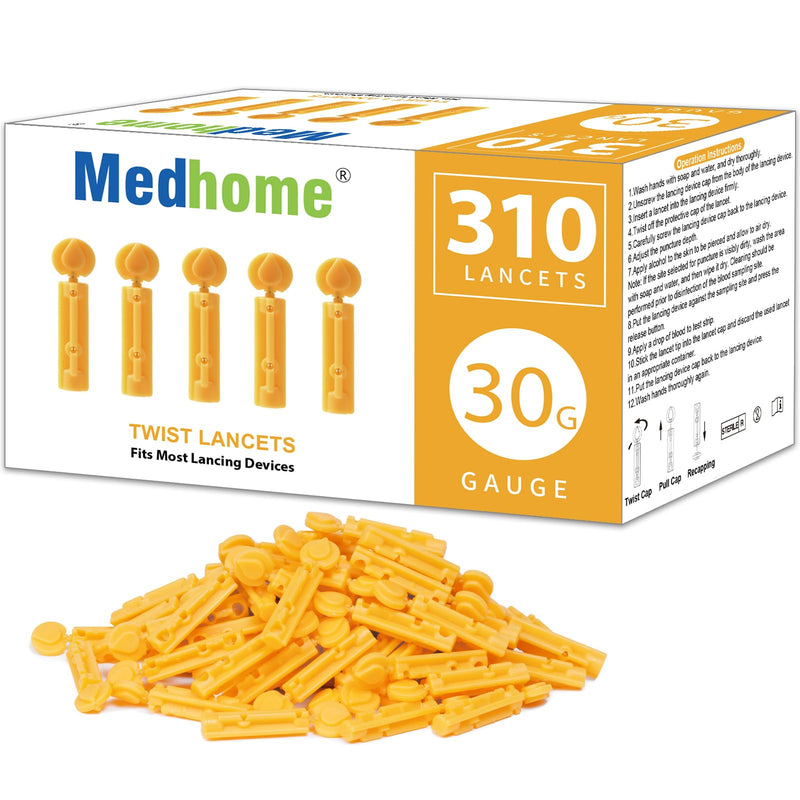 Blood Lancets, Single use, 30 Gauge Twist top Lancets for Diabetes Testing, Fits Most Lancing Devices for Blood Sugar Kit and Glucose Meter - 310 Count per Box - Yellow - BeesActive Australia