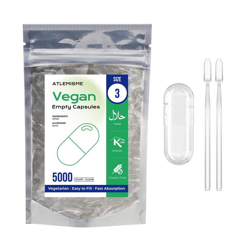 Empty Vegan Capsules Size 3 - Vegan Capsules Empty (5000 Count) Empty Capsules DIY Vegetable Capsule Filling 1 Count (Pack of 1)