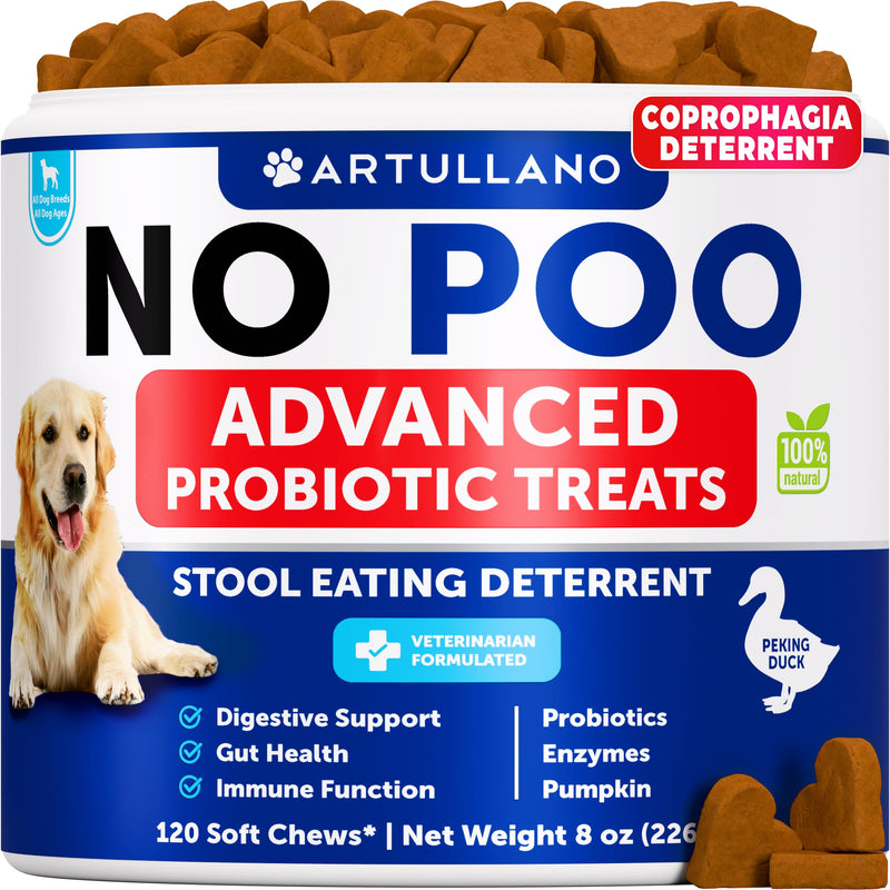 No Poo Chews for Dogs - Coprophagia Stool Eating Deterrent - Stop Eating Poop Treats with Probiotics, Digestive Enzymes, Pumpkin - Prevent Dog, Puppy from Eating Poop - Gut Health Support Supplement 120 chews Pecking Duck