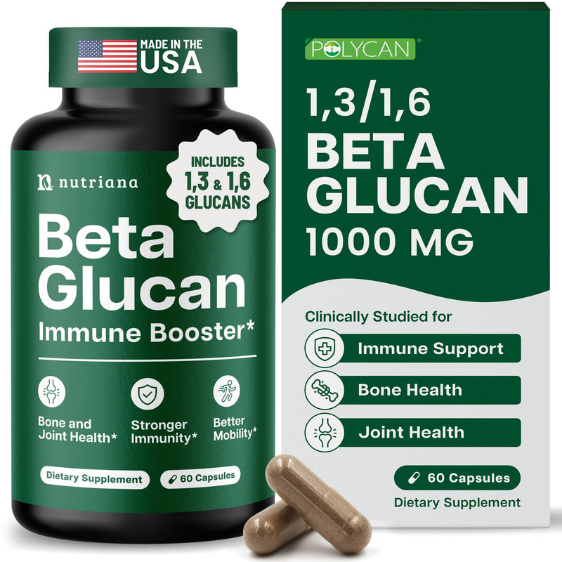 Nutriana Beta Glucan Supplements 1000mg – 1,3/1,6D Beta Glucan Capsules for Immune Support – Natural Beta Glucans Fiber Supplement – 60 Veggie Capsules (60 Count, Unflavored) 60 Count (Pack of 1)