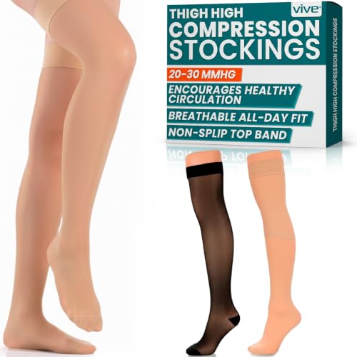 Vive Thigh High Compression Stockings for Women & Men - 20-30 mmHg X-Large Beige
