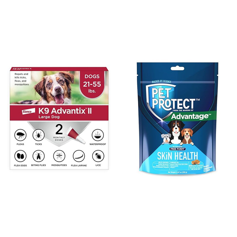Bundle of K9 Advantix II Large Dog | 2-Mo Supply + Pet Protect Skin Health Soft Chews for Dogs, 60 Count