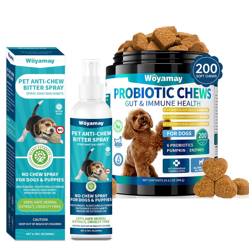Woyamay Dog No Chew Spray & Probiotic Chews Bundle – Digestive Health + Behavioral Support for Dogs – Prevent Chewing, Licking & Biting While Supporting Gut Health, Immunity & Daily Comfort
