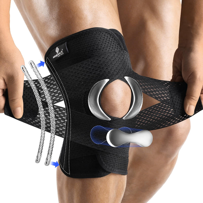NEENCA Knee Brace for Knee Pain, Compression Knee Support with Air Mesh Fabric, Adjustable Knee Wrap with Side Stabilizers, Ultra-Soft Bandage for Elderly, Meniscus Tear, ACL, Arthritis Relief, Hiking Medium Black