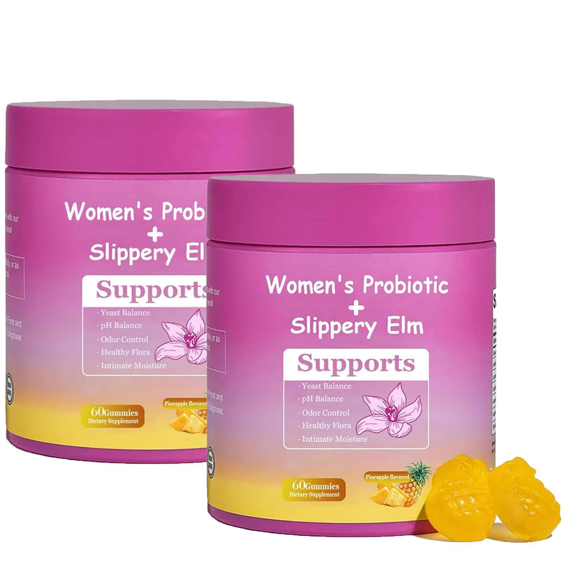Her Juicy Feminine Probiotics Gummies for Women | Pineapple Flavor | Supports pH Balance, Gut Health & Immune System | with Slippery Elm, Prebiotics & Lactobacillus Blend | 60 Gummies (2pcs) 2pcs
