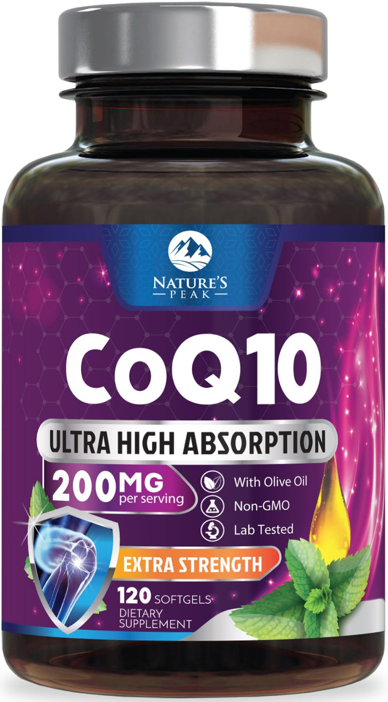 CoQ10 Softgels - 3x Better Absorption Coenzyme Q10 200mg Per Serving - Co Q 10 Softgel Supplement With Black Pepper, Energy & Heart Support Antioxidant for Women & Men, Bottled USA - 120 Softgels 120 Count (Pack of 1)