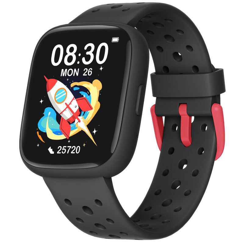 Kids Watch for Boys 5-12, Kids Smart Watch Fitness Tracker Pedometer, No Phone Needed, Puzzle Games with Parental Control, IP68 Waterproof, Heart Rate, Sleep Monitor, Step Counter, 80 Sports Black