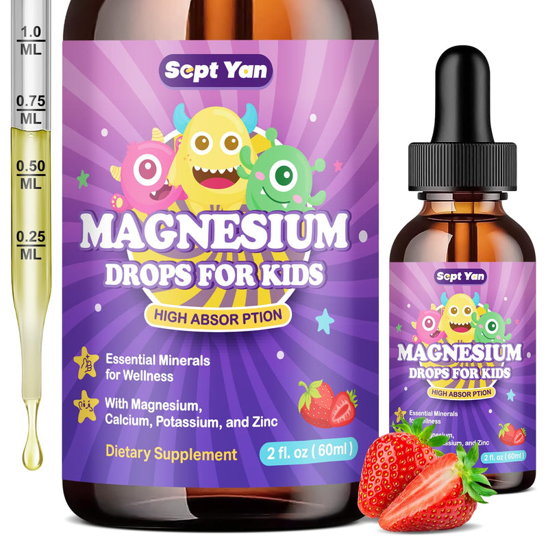 Magnesium Glycinate Liquid for Kids – Liquid Magnesium Glycinate with Zinc, Chamomile, Vitamin B12, B6, D3 – Calm Drops for Sleep, Relaxation, Calm & Focus –Strawberry Flavor, 2 Fl Oz Strawberry 2 Fl Oz (Pack of 1)