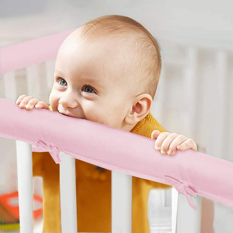 Pink/White Reversible Crib Rail Covers, Three-Layers of Thickened Material to Protect Baby's Teeth, Soft Anti-Collision Crib Teething Rail Cover, Strip Corner Baby Bed Chewing Guard Rail, 3-PCS Pink/White - BeesActive Australia