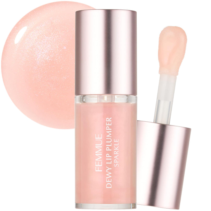 Femmue Dewy Lip Plumper Sparkle Peony, Hydrating Lip Oil with Shimmer, Fatty Acids and Vitamins Help Nourish and Leave Lips Looking Fuller, 0.19 oz