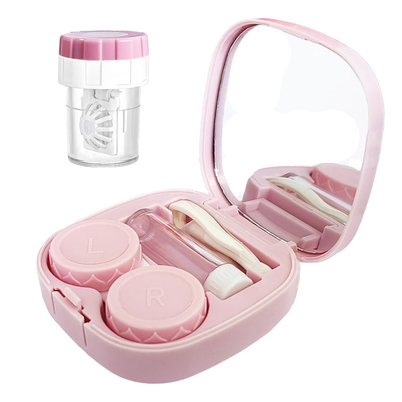 Contact Lens Case Kit with Cleaner Washer, Contact Lenses Applicator Removal Tool Kit with Mirror Solution Bottle for Daily and Outdoor Use(Pink) Pink